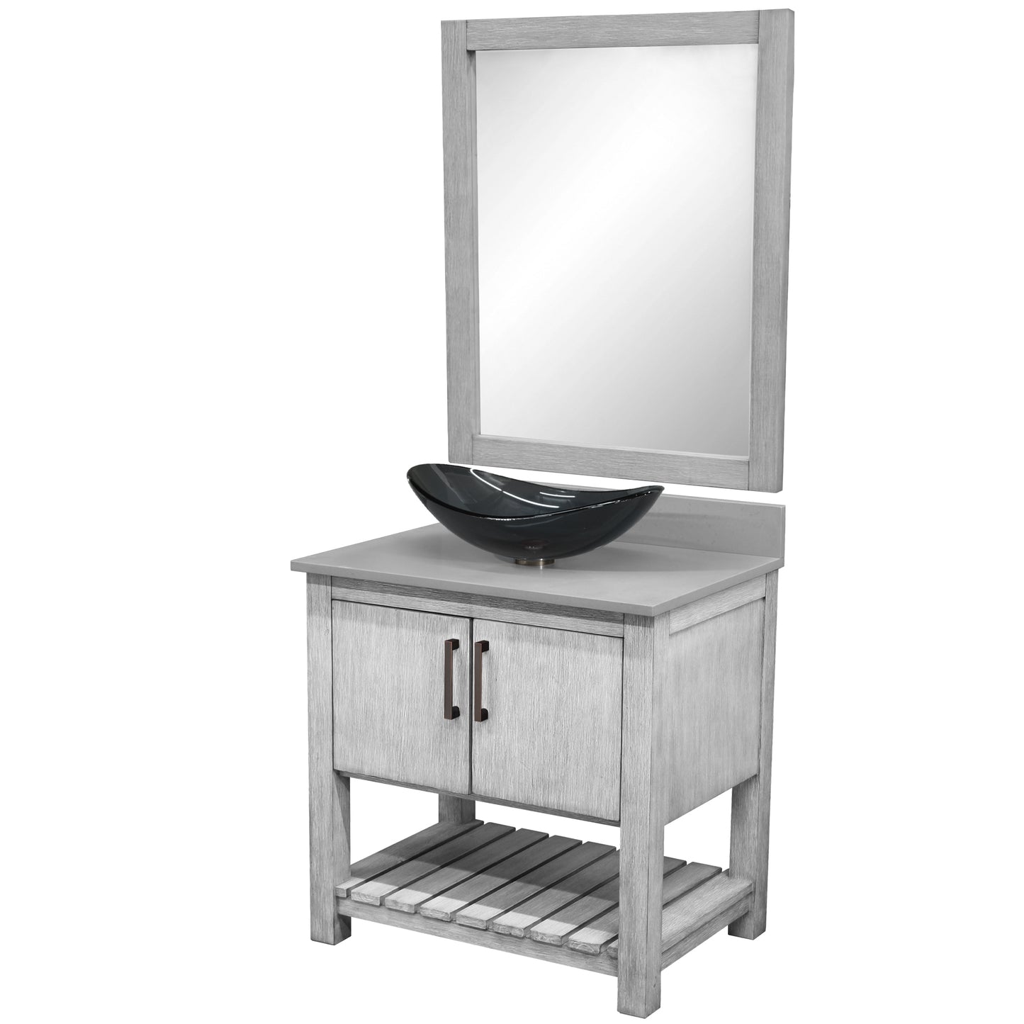 30-inch Bath Vanity with Storm Grey Quartz Counter and Sink - NOBV-30SG-280-324G