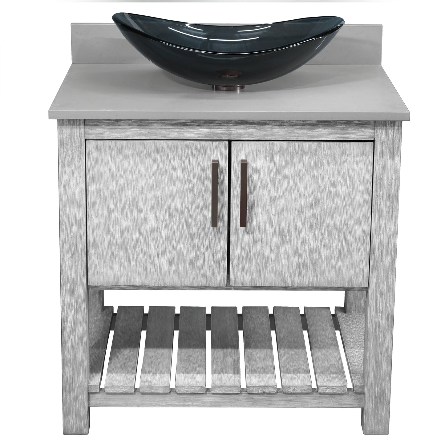 30-inch Bath Vanity with Storm Grey Quartz Counter and Sink - NOBV-30SG-280-324G