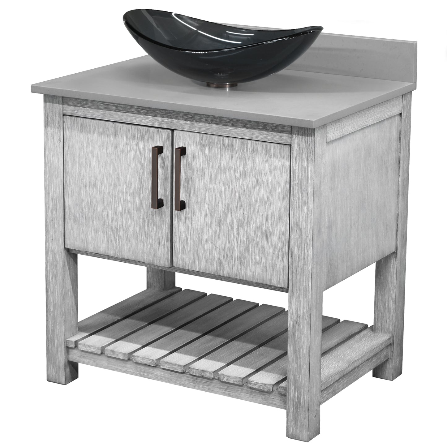 30-inch Bath Vanity with Storm Grey Quartz Counter and Sink - NOBV-30SG-280-324G