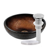 12" mini Black and Copper glass vessel sink with pop-up drain, brushed nickel