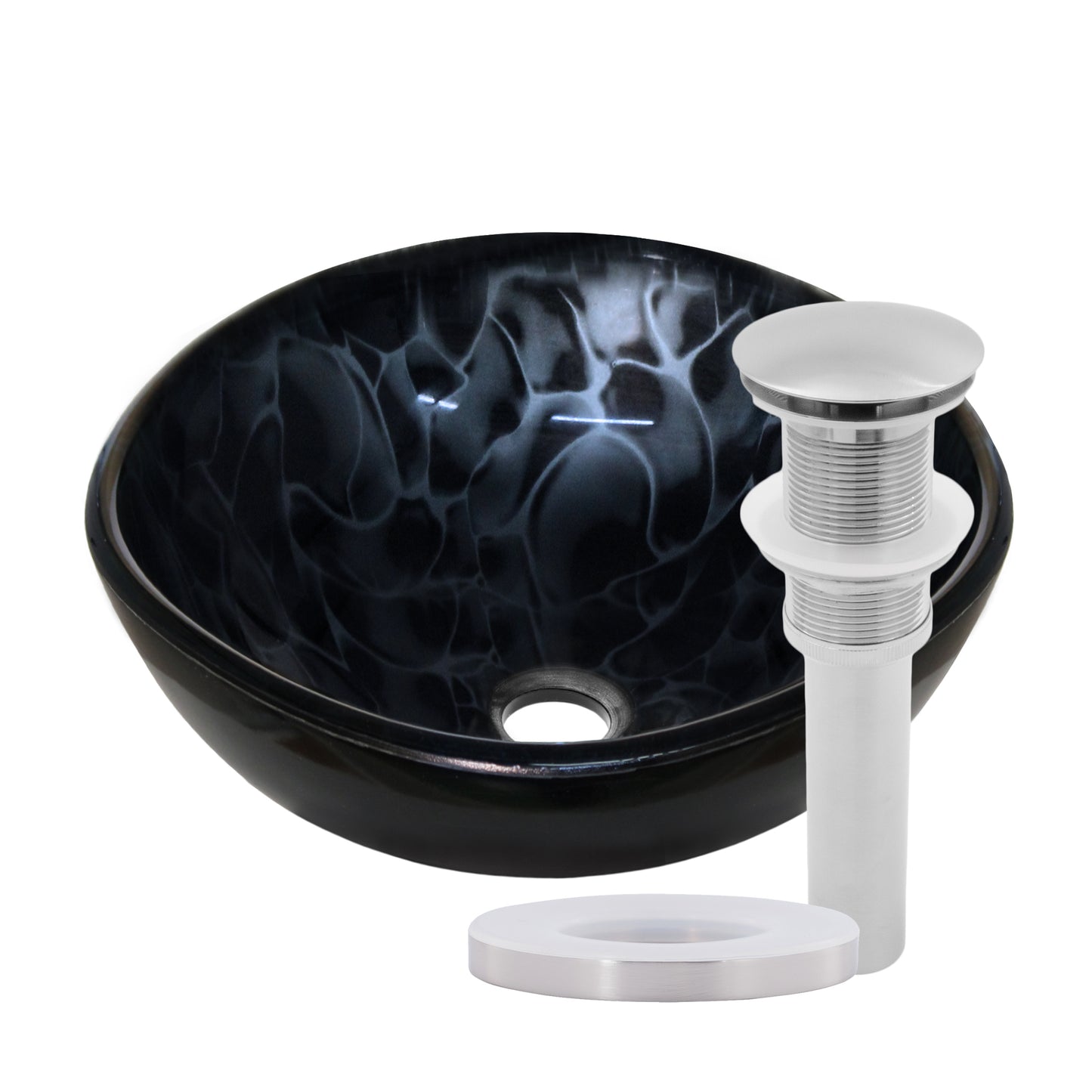 Mini 12" Hand Painted Black and Silver Glass Vessel Sink NOHP-G012-12