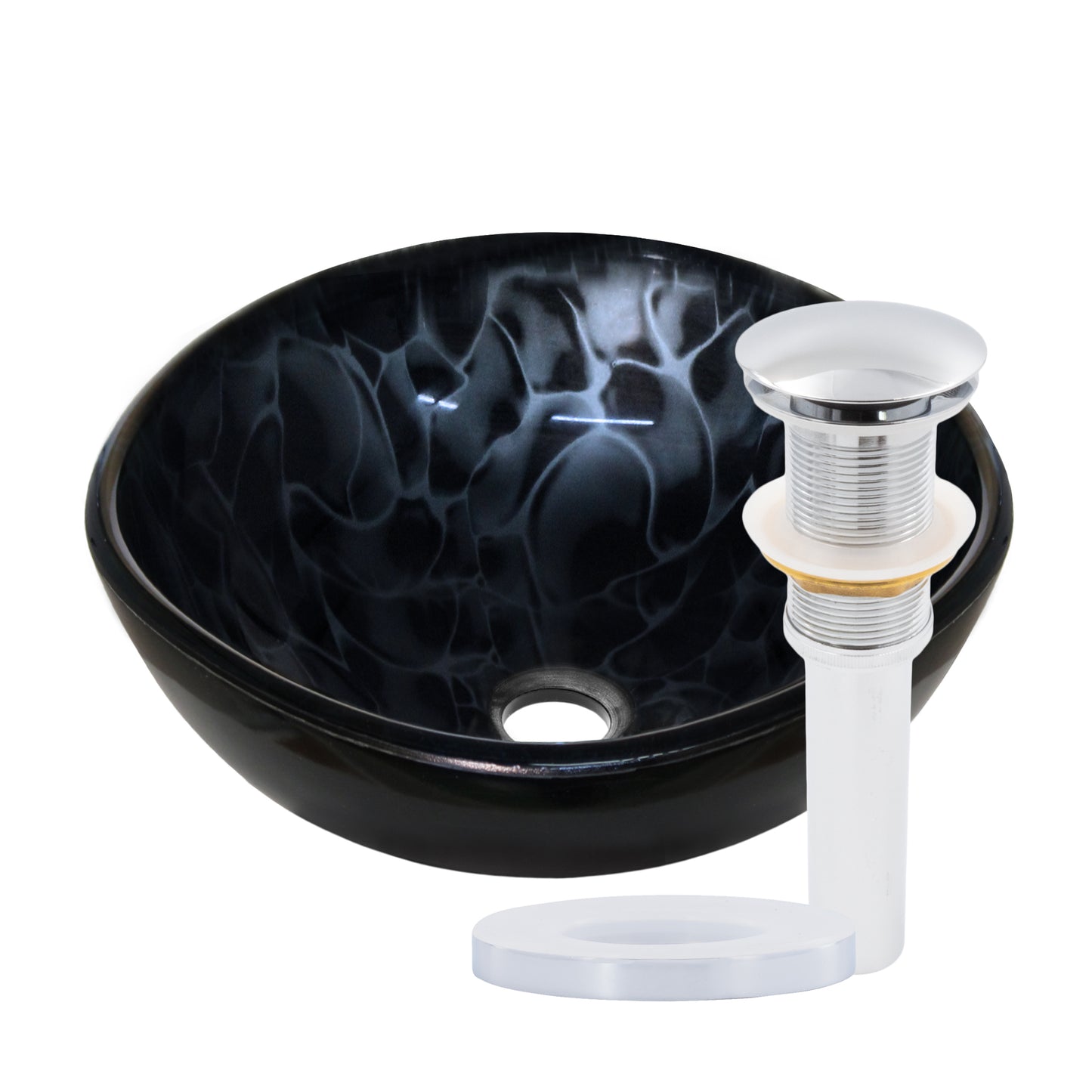 Mini 12" Hand Painted Black and Silver Glass Vessel Sink NOHP-G012-12