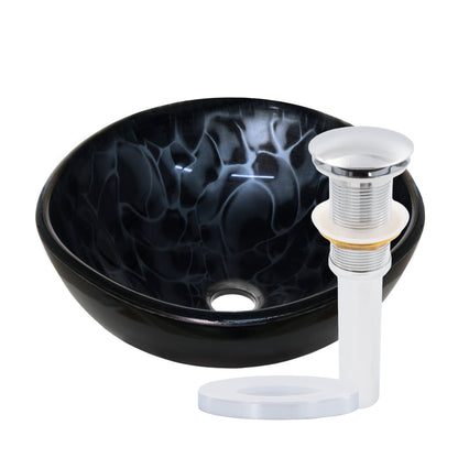 Mini 12" Hand Painted Black and Silver Glass Vessel Sink NOHP-G012-12