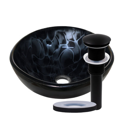 Mini 12" Hand Painted Black and Silver Glass Vessel Sink NOHP-G012-12