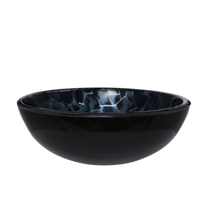 Mini 12" Hand Painted Black and Silver Glass Vessel Sink NOHP-G012-12