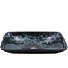 Hand Painted Black and Silver Rectangle Glass Vessel Bath Sink
