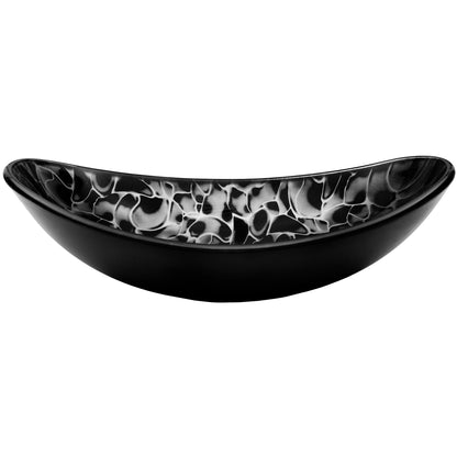 black and silver oval glass vessel sink