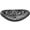 black and silver oval glass vessel sink