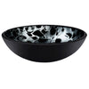black and silver glass vessel sink