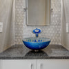 blue and silver glass sink lifestyle