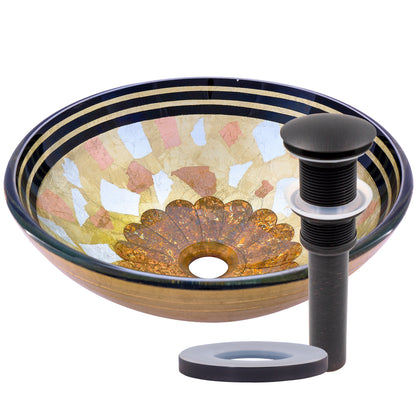 Hand-painted multicolored glass vessel bathroom sink by Novatto, traditional style with vibrant, artistic design.