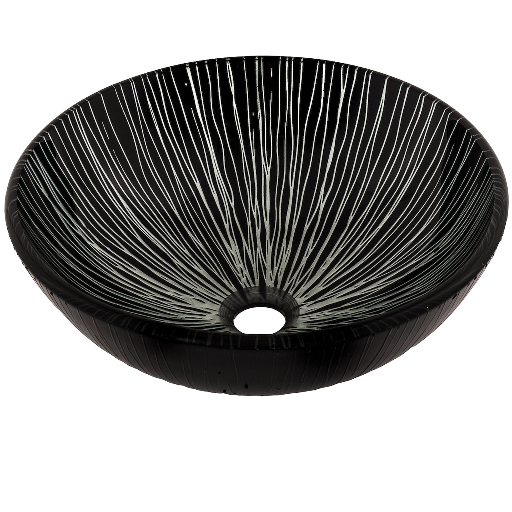 black and silver glass vessel sink