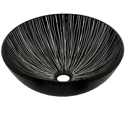 black and silver glass vessel sink