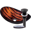 black and copper glass sink with pop-up drain, oil rubbed bronze