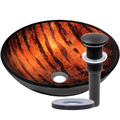 Hand-painted brown camouflage glass vessel sink by Novatto, modern bathroom sink with unique camouflage design.