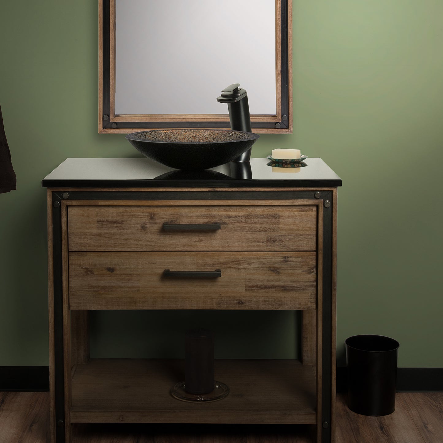 Forest green glass bath sink set lifestyle