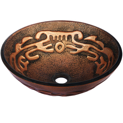 Hand Painted Brown Tan Textured  Glass Vessel Sink 