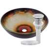 Black and Orange Glass Sink with pop-up drain, brushed nickel