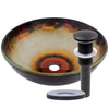 Black and Orange Glass Sink with pop-up drain, oil rubbed bronze