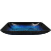 Modern Blue and Black Rectangular Hand-Painted Glass Vessel Sink