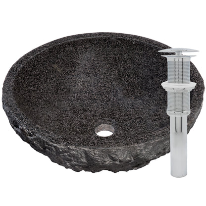 black granite vessel sink w/ umbrella drain chrome