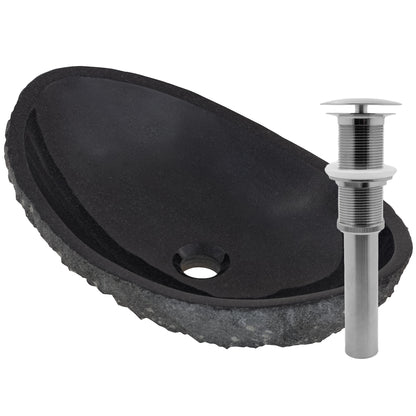 black granite stone vessel sink with umbrella drain, brushed nickel