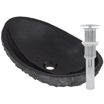 black granite stone vessel sink with umbrella drain, chrome