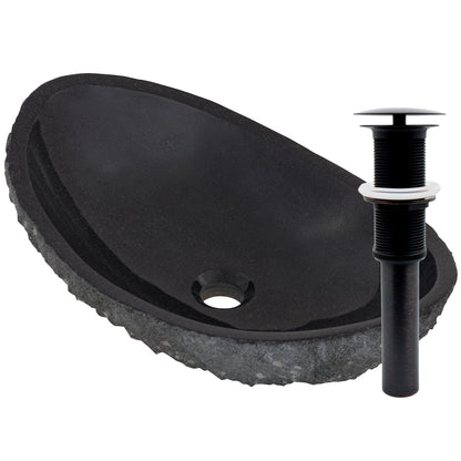 black granite stone vessel sink with umbrella drain, oil rubbed bronze
