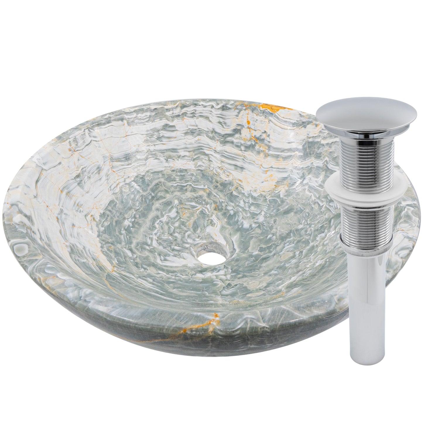 blue onyx stone vessel sink umbrella drain in chrome