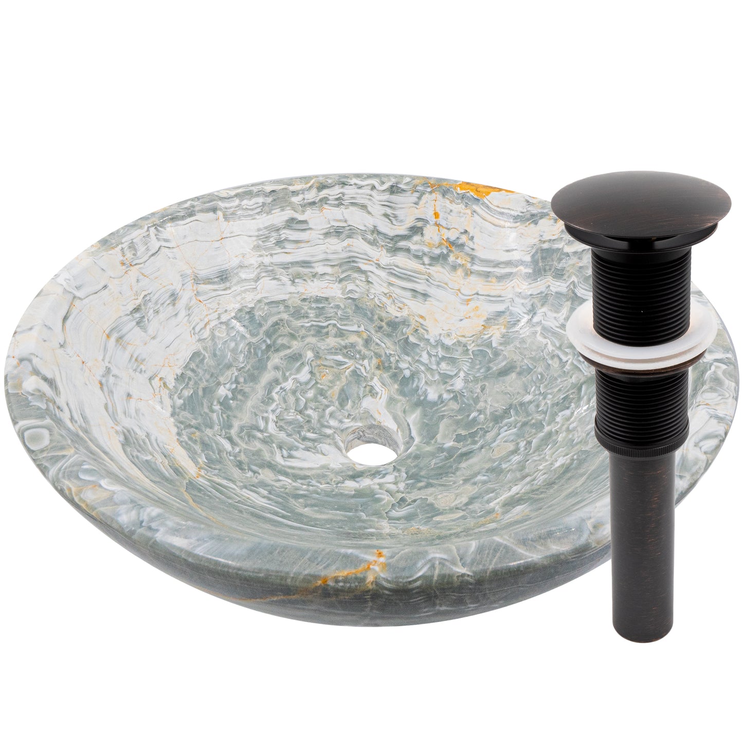 blue onyx stone vessel sink umbrella drain in oil rubbed bronze