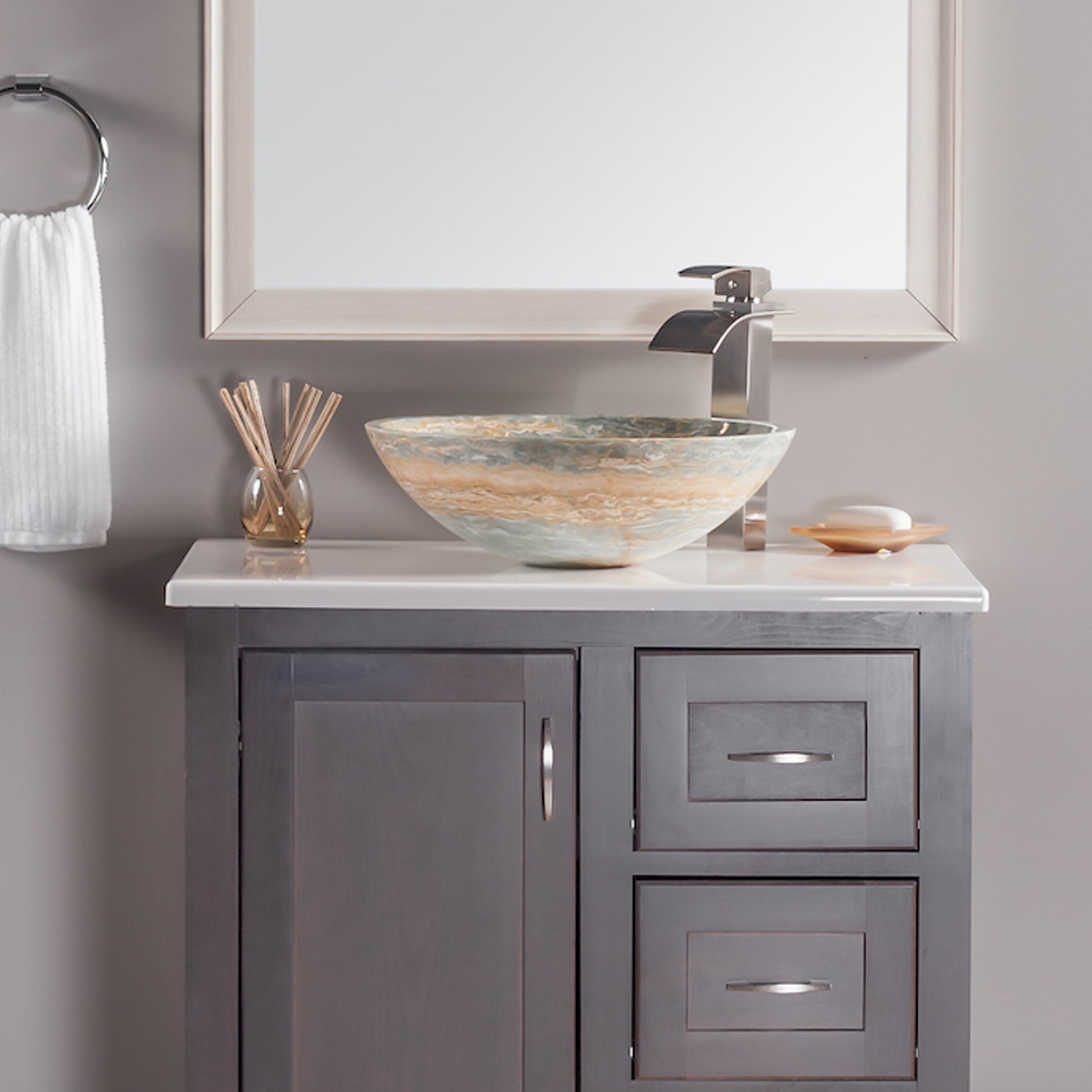 blue onyx stone vessel sink on vanity