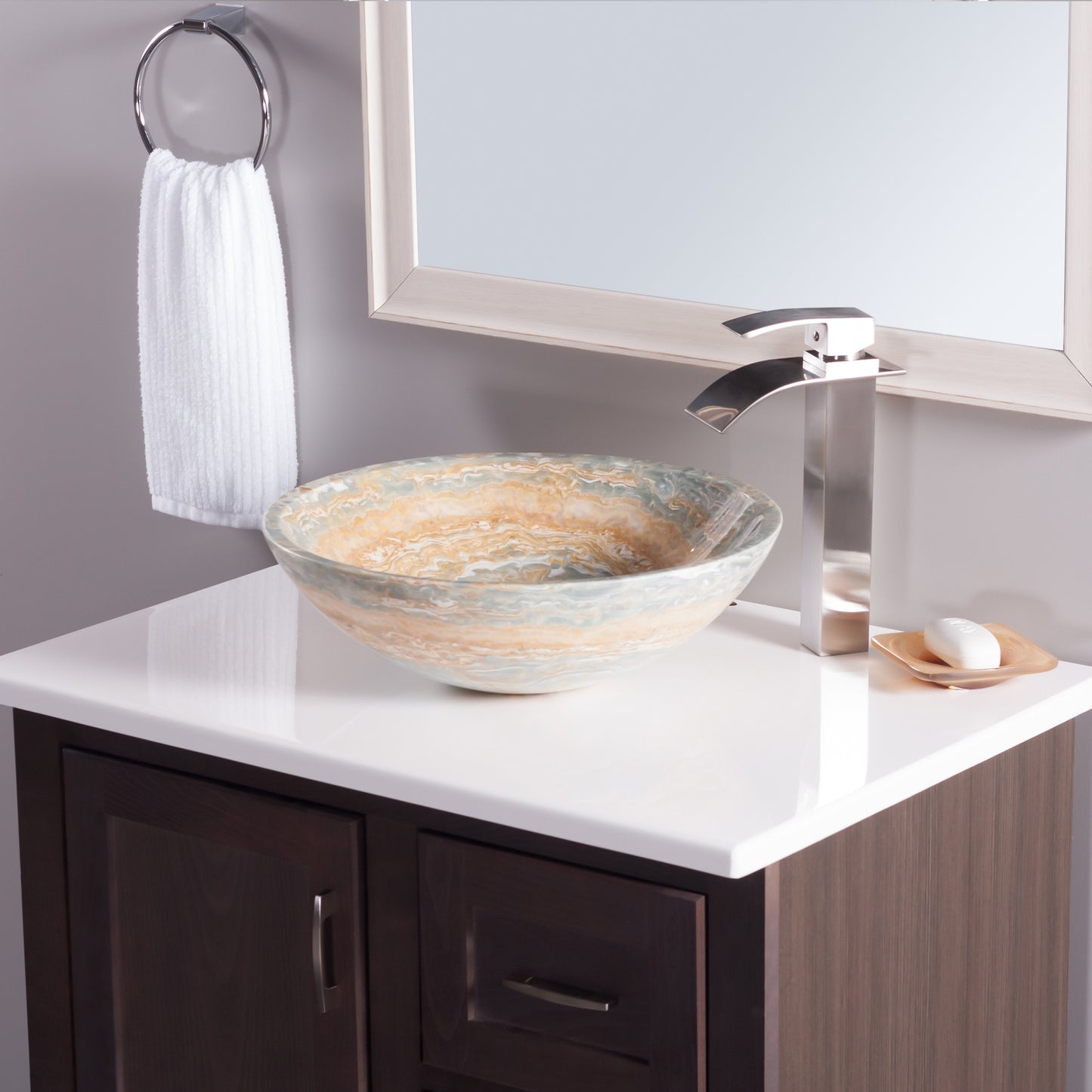 blue onyx stone vessel sink on vanity