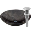 Natural Stone Round Coffee Marble Vessel Sink, umbrella drain brushed nickel