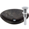 Natural Stone Round Coffee Marble Vessel Sink, umbrella drain chrome