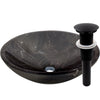 Natural Stone Round Coffee Marble Vessel Sink, umbrella drain matte black