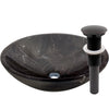 Natural Stone Round Coffee Marble Vessel Sink, umbrella drain oil rubbed bronze