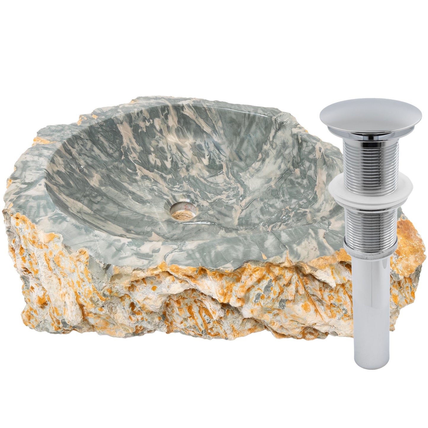 Natural stone Royal Cobblestone vessel sink with umbrella drain