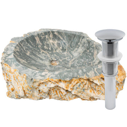 Natural stone Royal Cobblestone vessel sink with umbrella drain