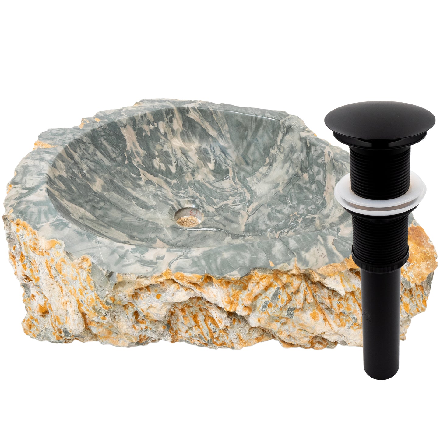 Natural stone Royal Cobblestone vessel sink with umbrella drain