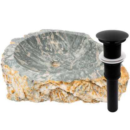 Natural stone Royal Cobblestone vessel sink with umbrella drain