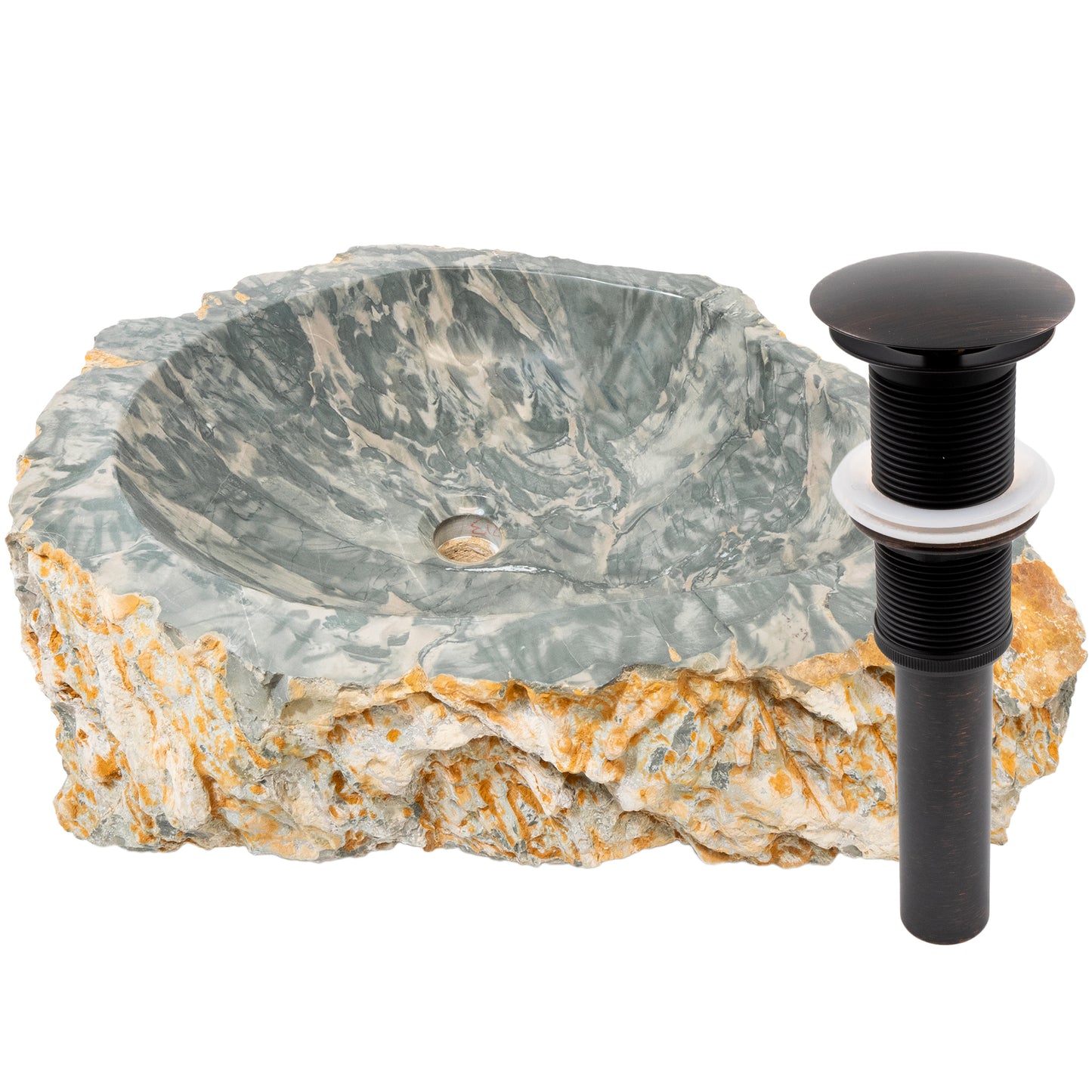 Natural stone Royal Cobblestone vessel sink with umbrella drain