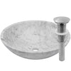 white marble stone vessel sink, umbrella drain brushed nickel