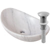 Carrara white marble stone vessel sink with umbrella drain in brushed nickel