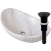 Carrara white marble stone vessel sink with umbrella drain in matte black