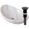 Carrara white marble stone vessel sink with umbrella drain in oil rubbed bronze