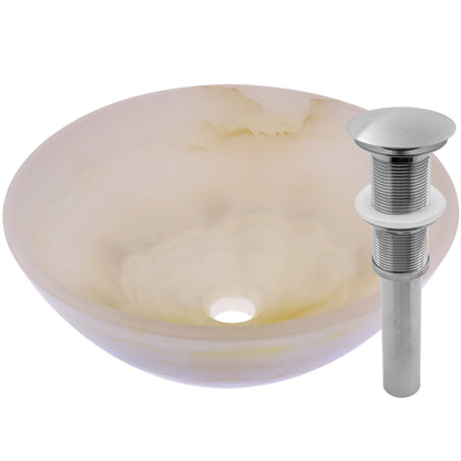 Natural white onyx stone vessel bathroom sink by Novatto, featuring a smooth, oval transitional design with polished surface.