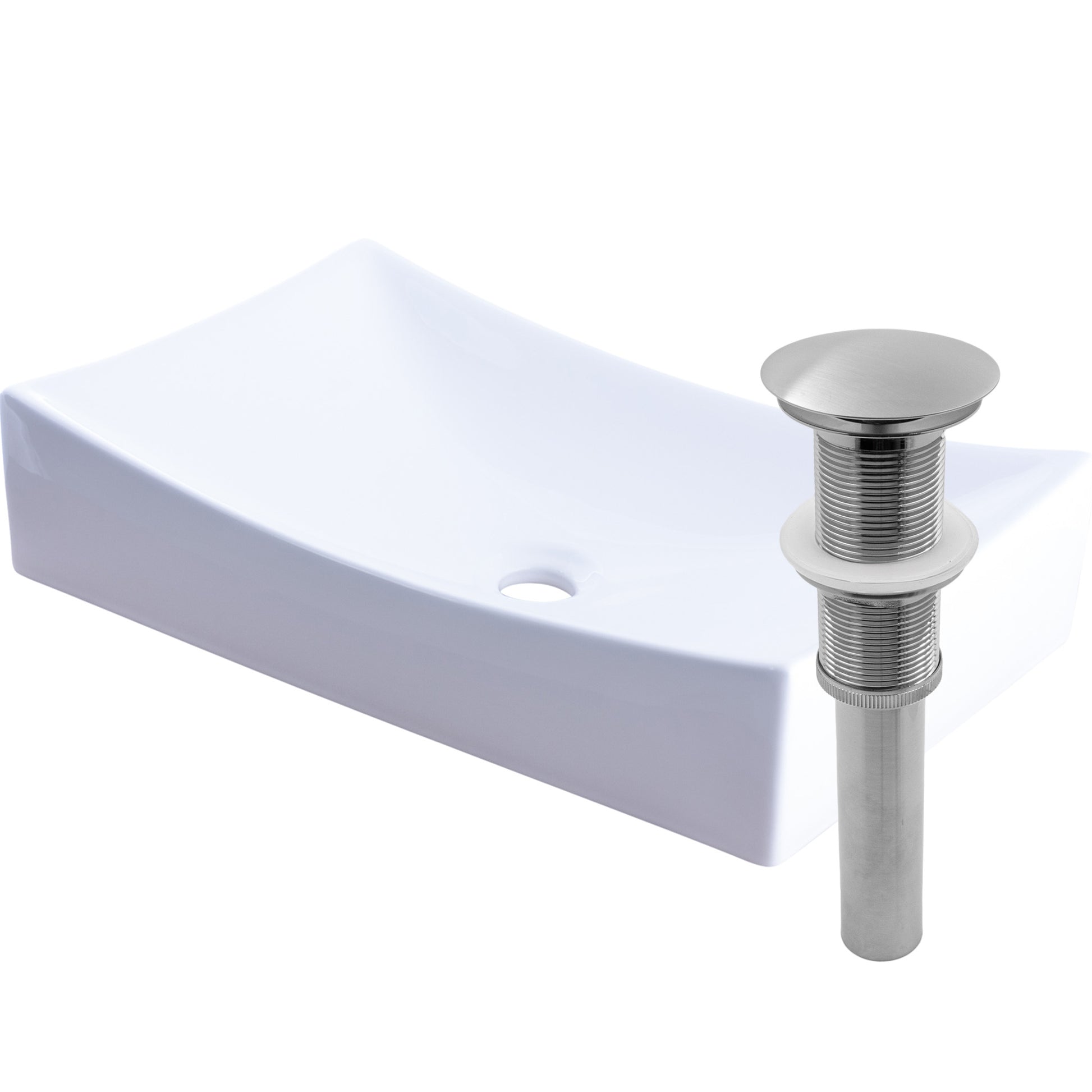 Rectangular white porcelain vessel bathroom sink by Novatto with smooth, glossy surface and modern design for vanity installation.