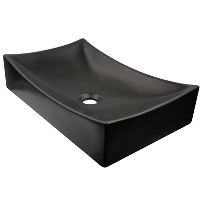 Matte Black Rectangular Porcelain Vessel Bathroom Sink, NP-01141MB