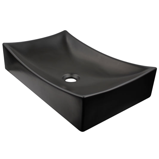 Matte Black Rectangular Porcelain Vessel Bathroom Sink, NP-01141MB