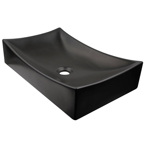 Matte Black Rectangular Porcelain Vessel Bathroom Sink, NP-01141MB